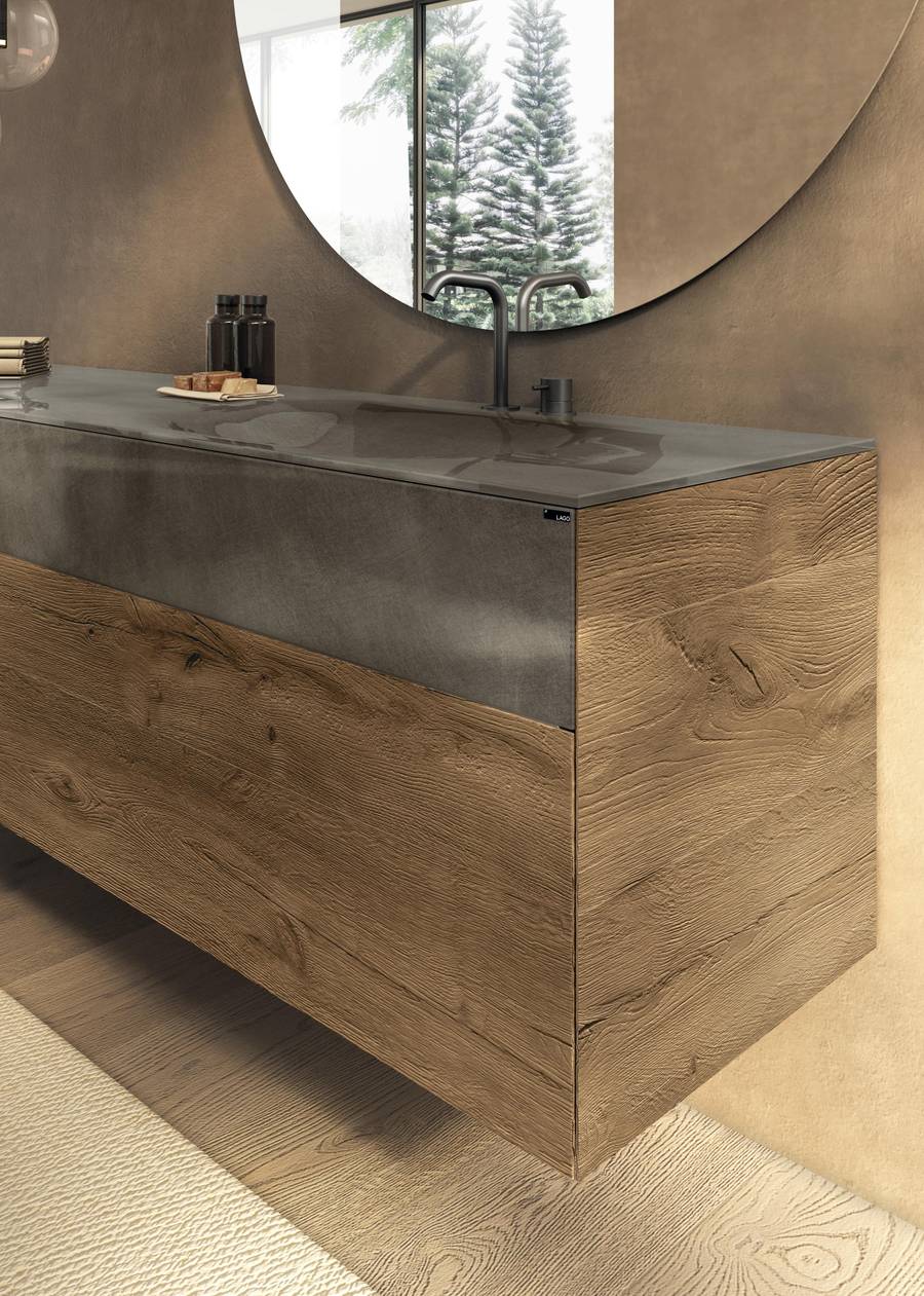 Lavabo madera y cristal