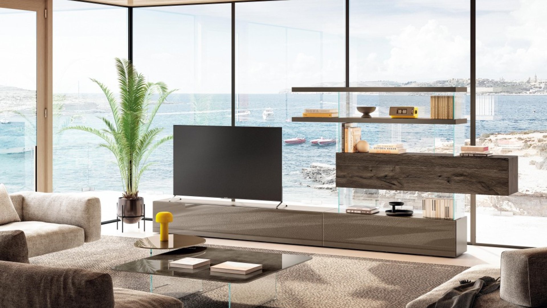 salón elegante con muebles suspendidos LAGO